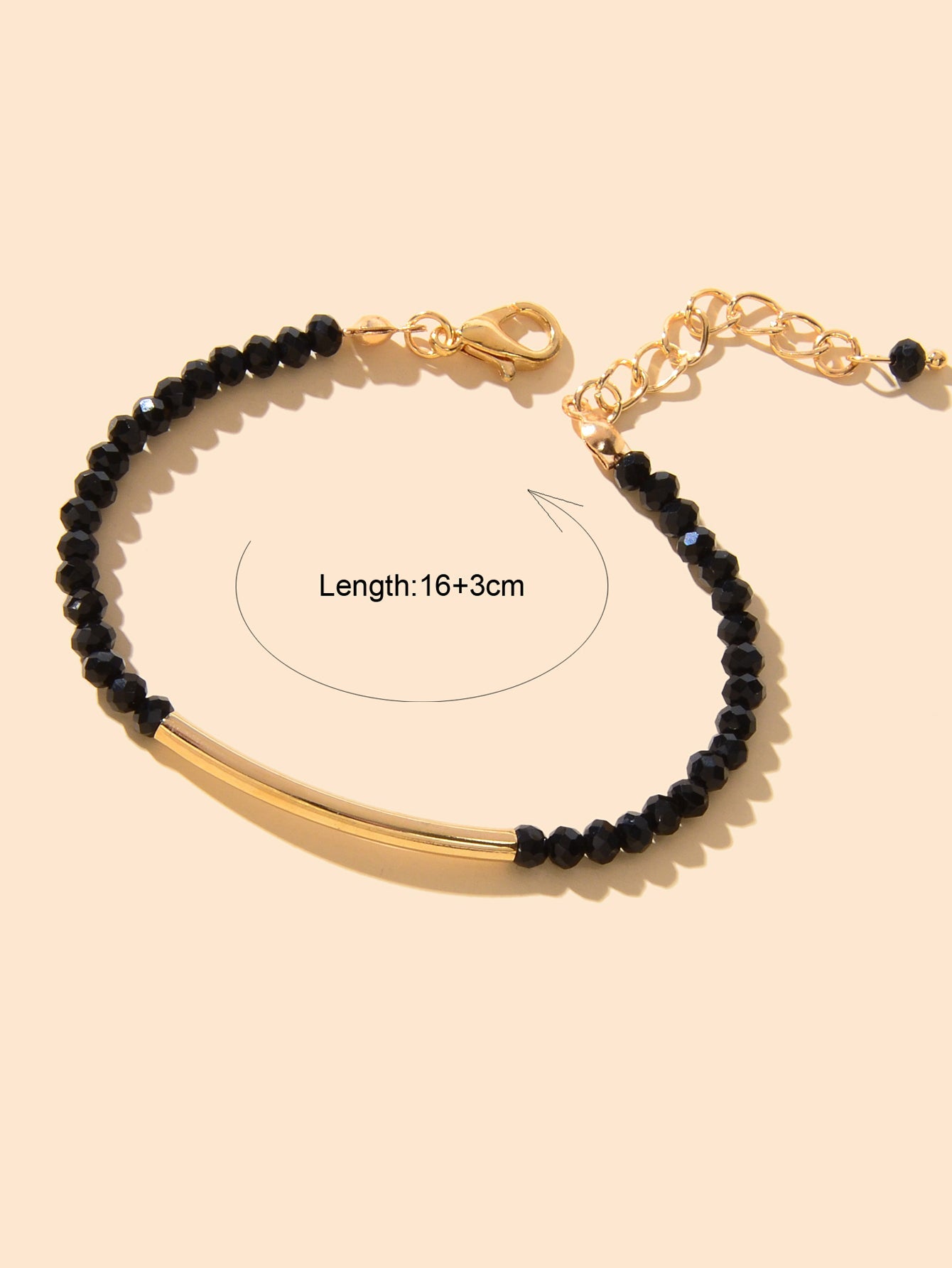 Trendy Handcrafted Black Beads Gold Metal String Bracelet Women Bangle Jewellery-3