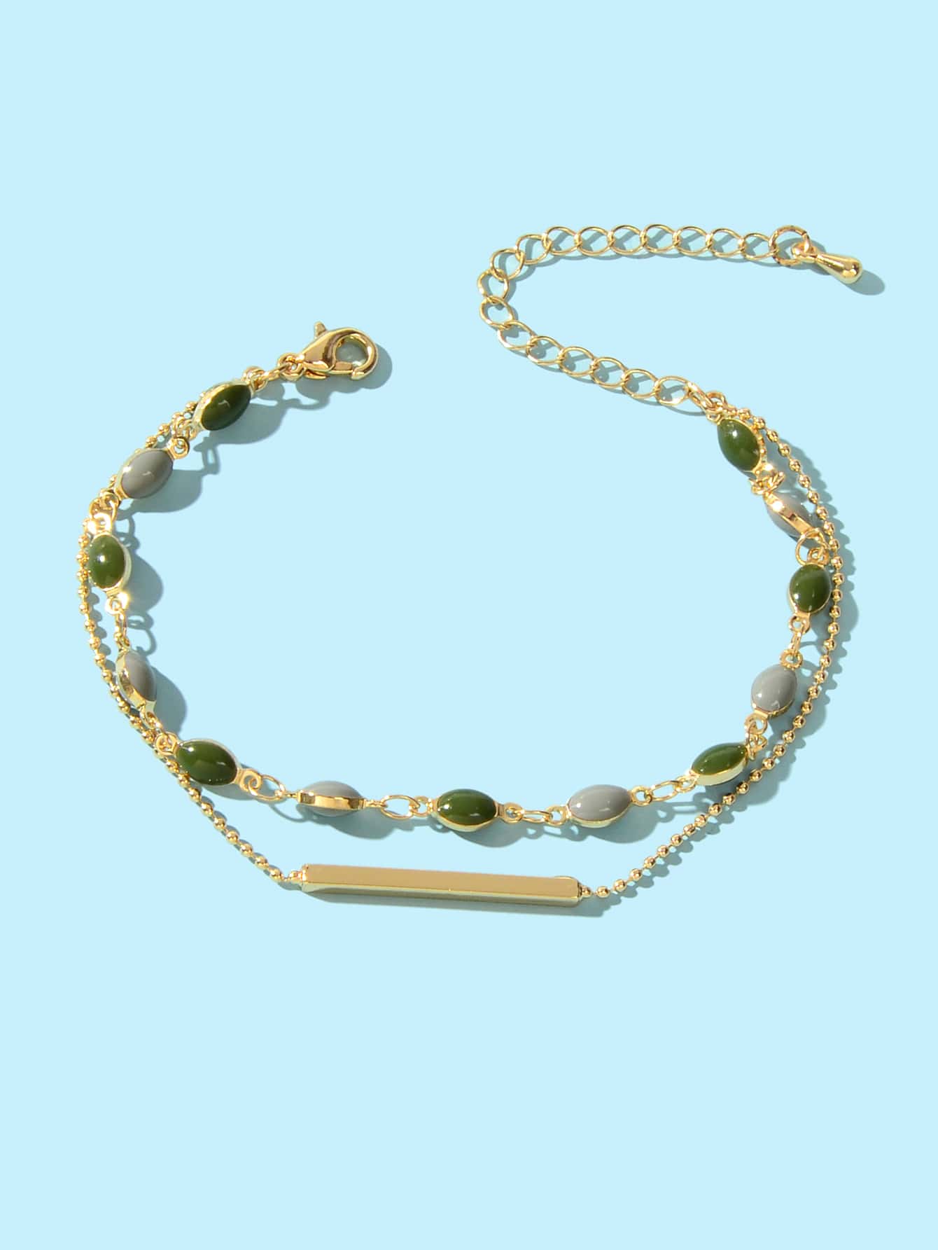 Stylish Colorful Oval Pendant Double-Layer Chain Bracelet-1