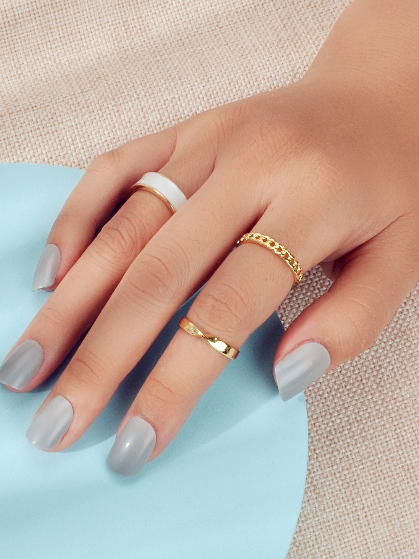 3 pcs Retro Stackable White Enamel Midi Knuckle Ring set Multiple Bulk Pack Ring-0