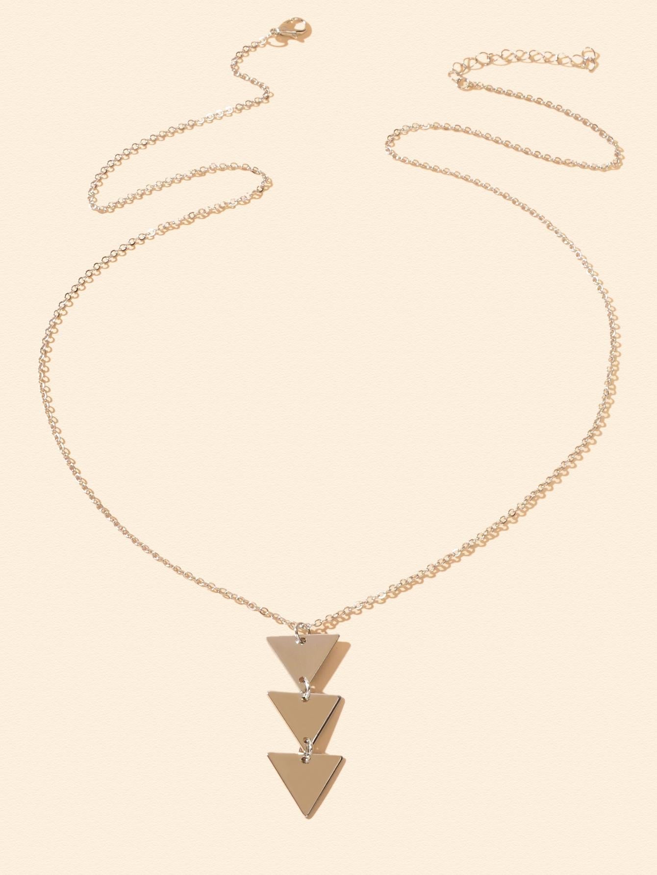 Modern Long Chain Necklace with Three Triangle Pendants-1