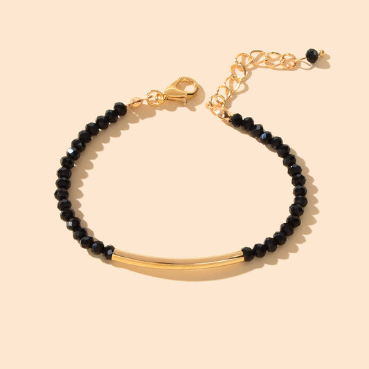 Trendy Handcrafted Black Beads Gold Metal String Bracelet Women Bangle Jewellery-0
