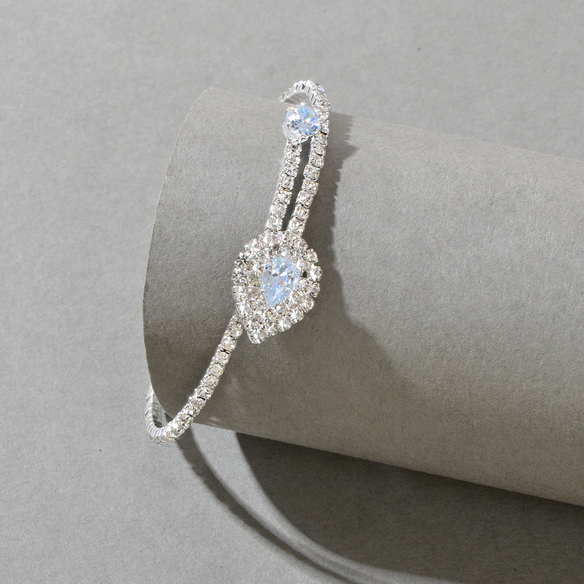 Perfect Wedding Engagement Jewellery Full Zirconia Decor Silver Bangle Bracelet-0