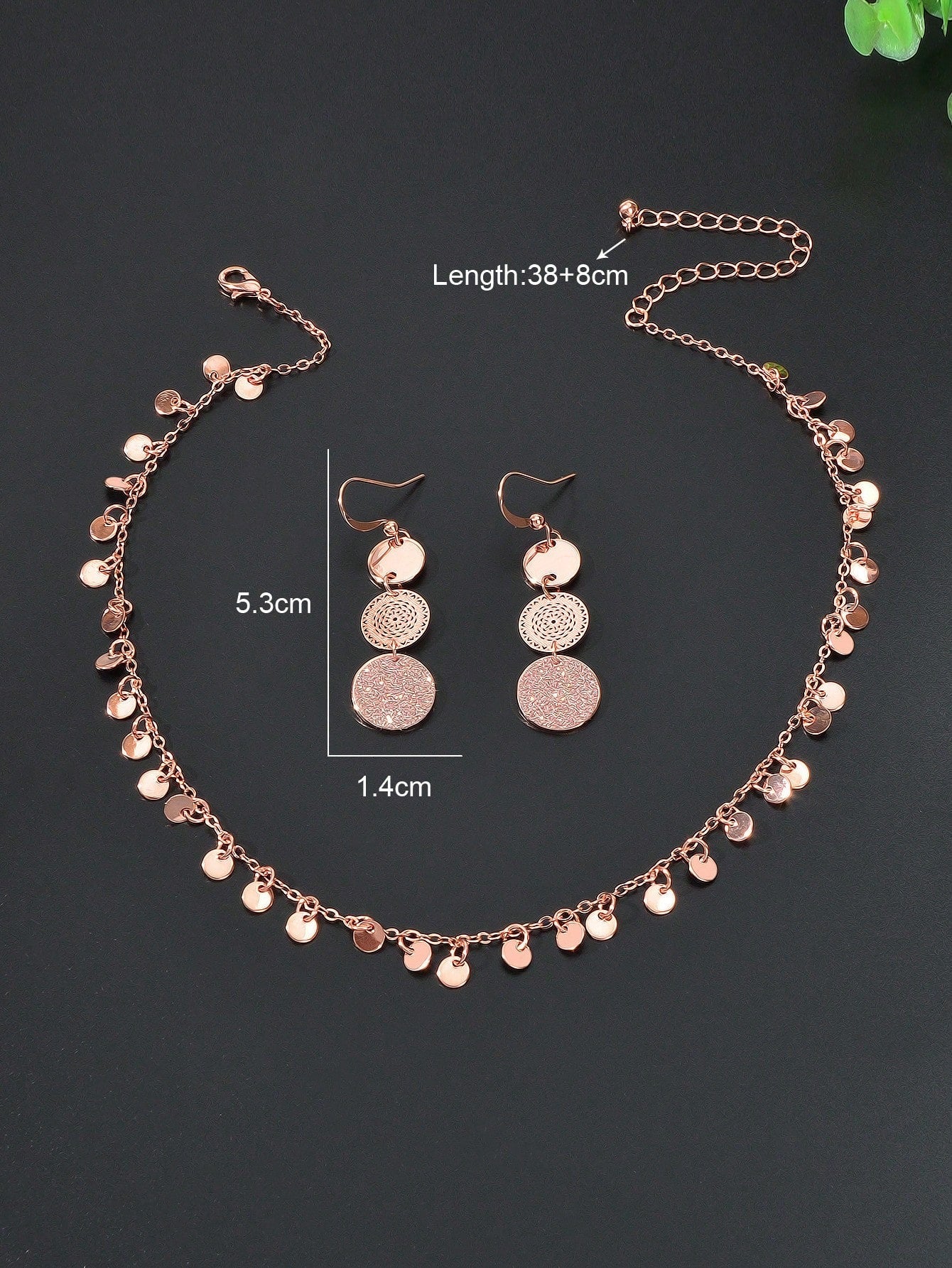 Radiant Rose Gold Multi-Disc Pendant Necklace & Earrings Set - Elegant Ensemble-1