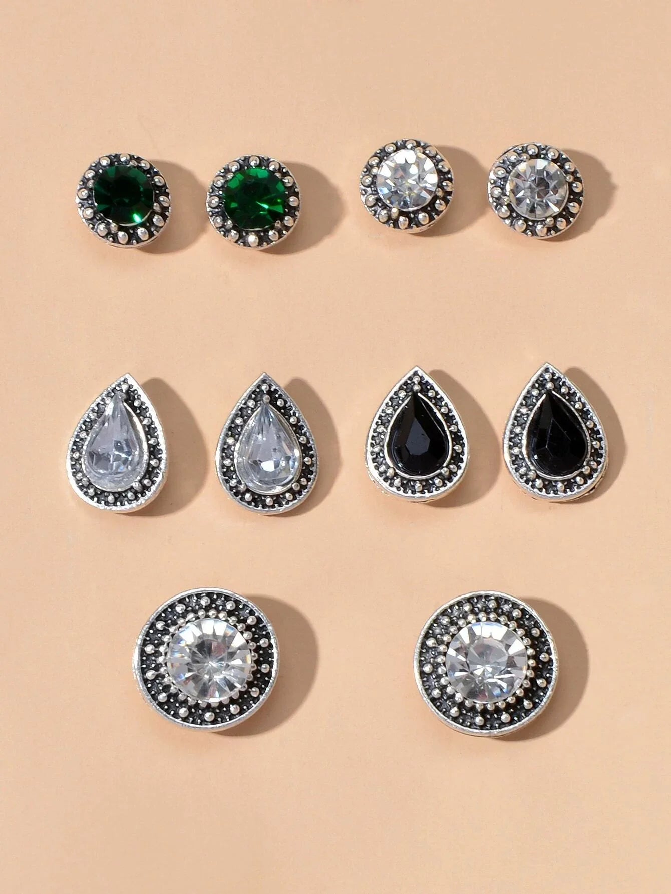 5 pairs Vintage Jewellery Shining Rhinestone Round Water Drop Stud Earrings Set-0