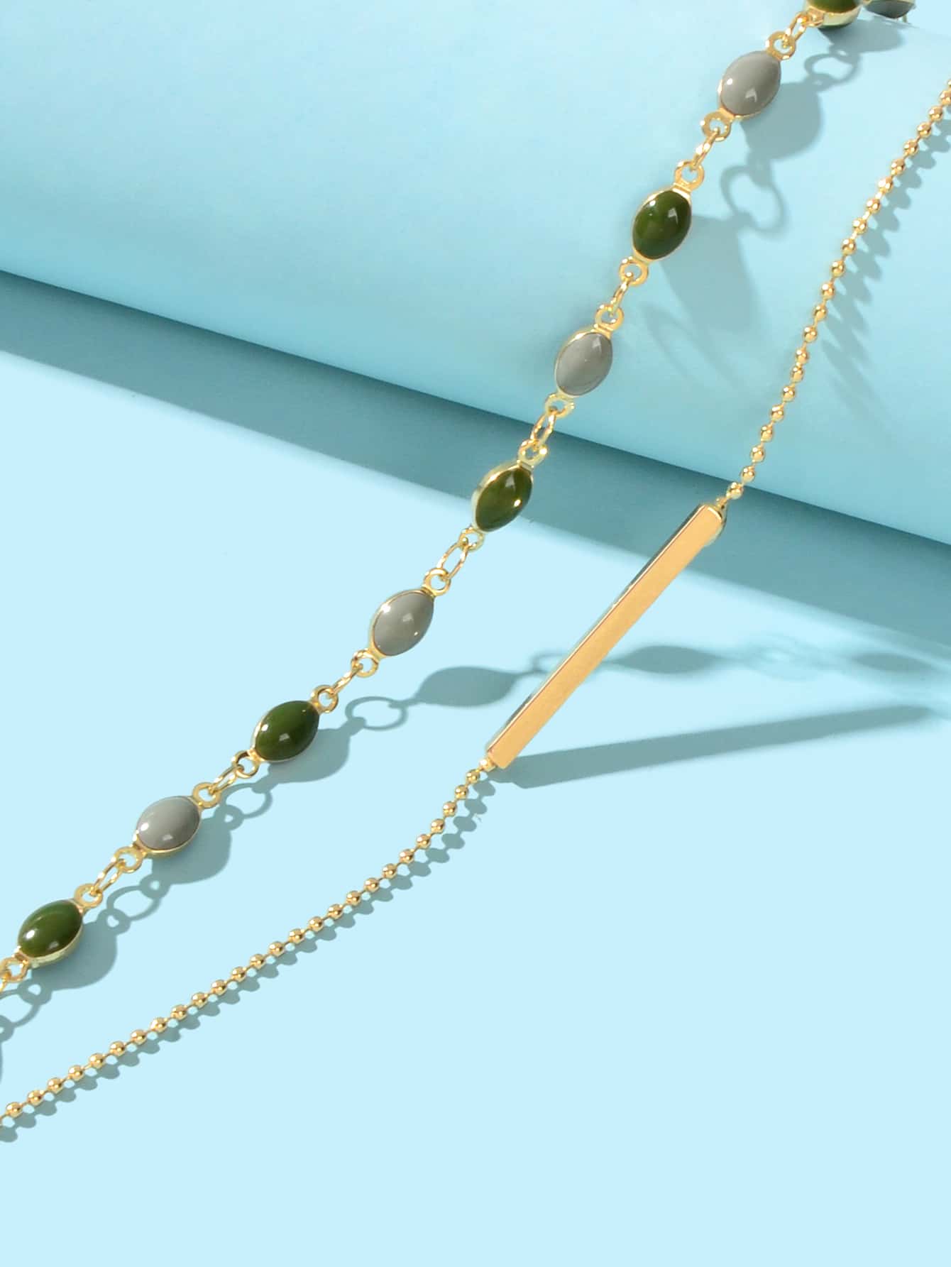 Stylish Colorful Oval Pendant Double-Layer Chain Bracelet-2