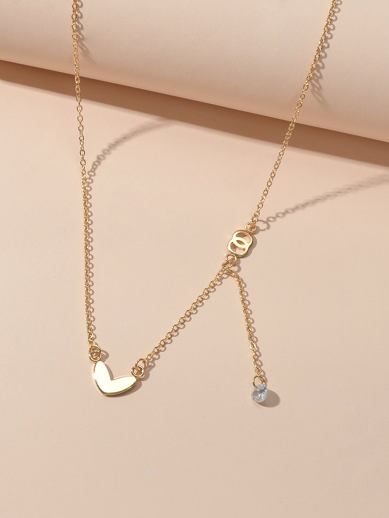 Dainty Party Gift Costume Jewellery Gold Chain Circle Heart Charm Beads Necklace-1