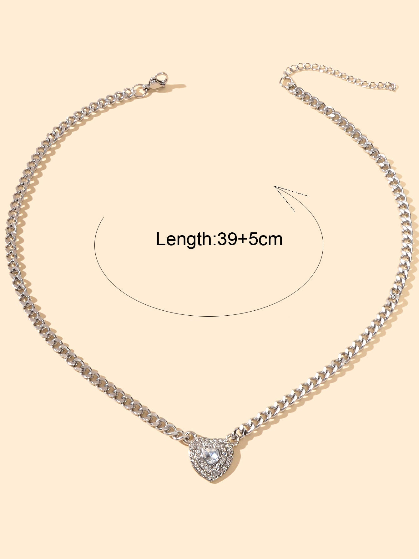 Textured Jewellery Silver Chain Full Rhinestone Heart Pendant Necklace Jewellery-1