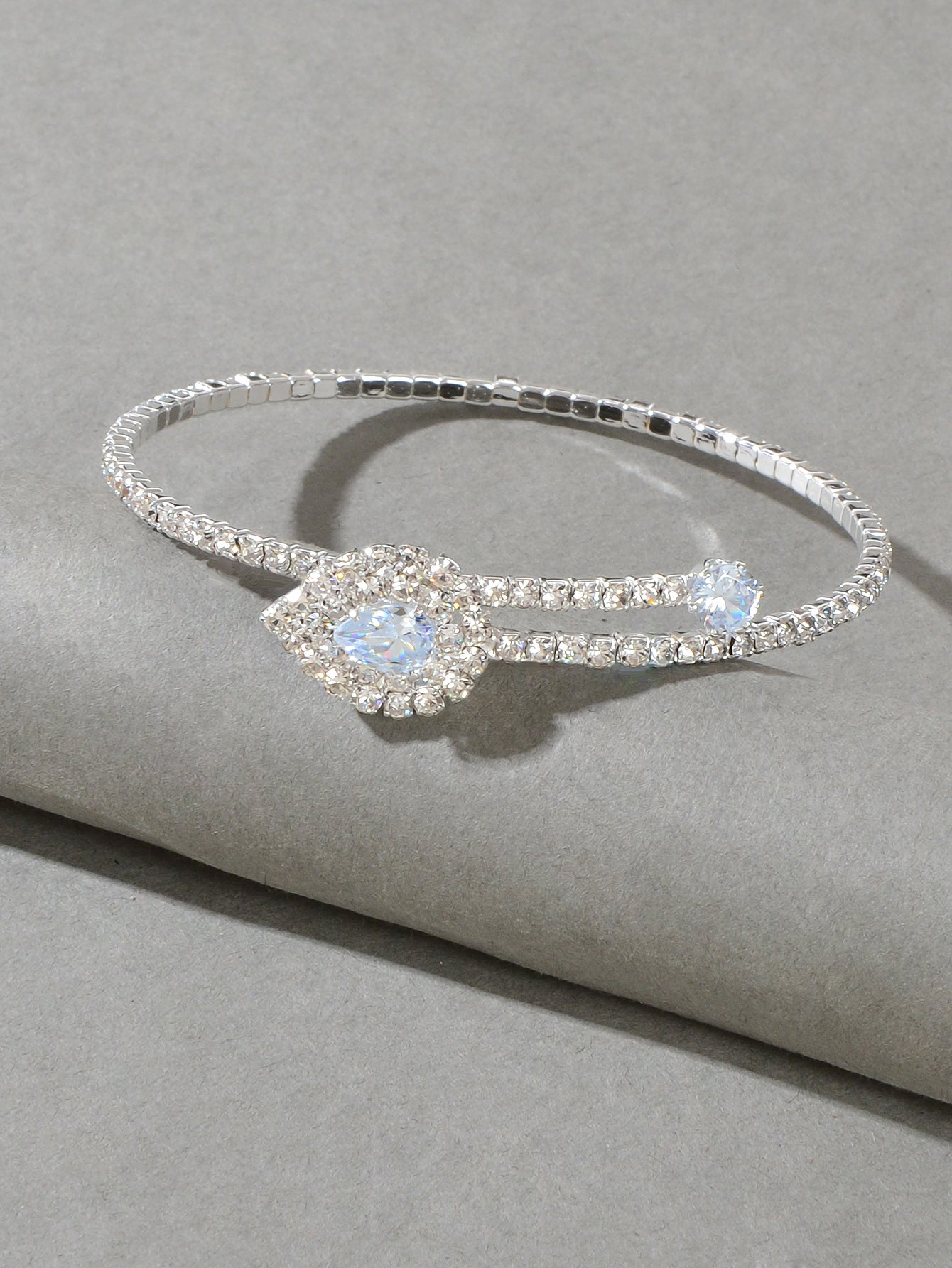 Perfect Wedding Engagement Jewellery Full Zirconia Decor Silver Bangle Bracelet-1