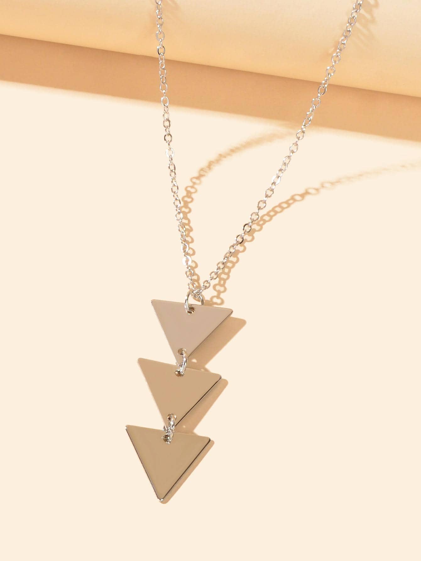 Modern Long Chain Necklace with Three Triangle Pendants-2