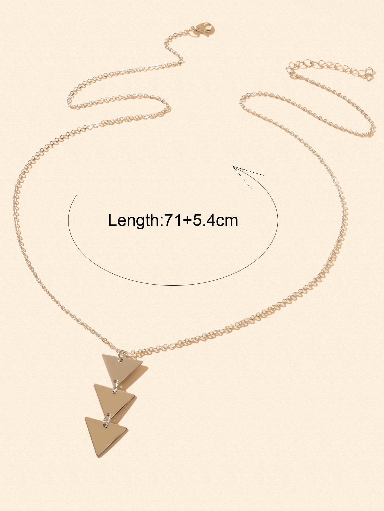 Modern Long Chain Necklace with Three Triangle Pendants-3