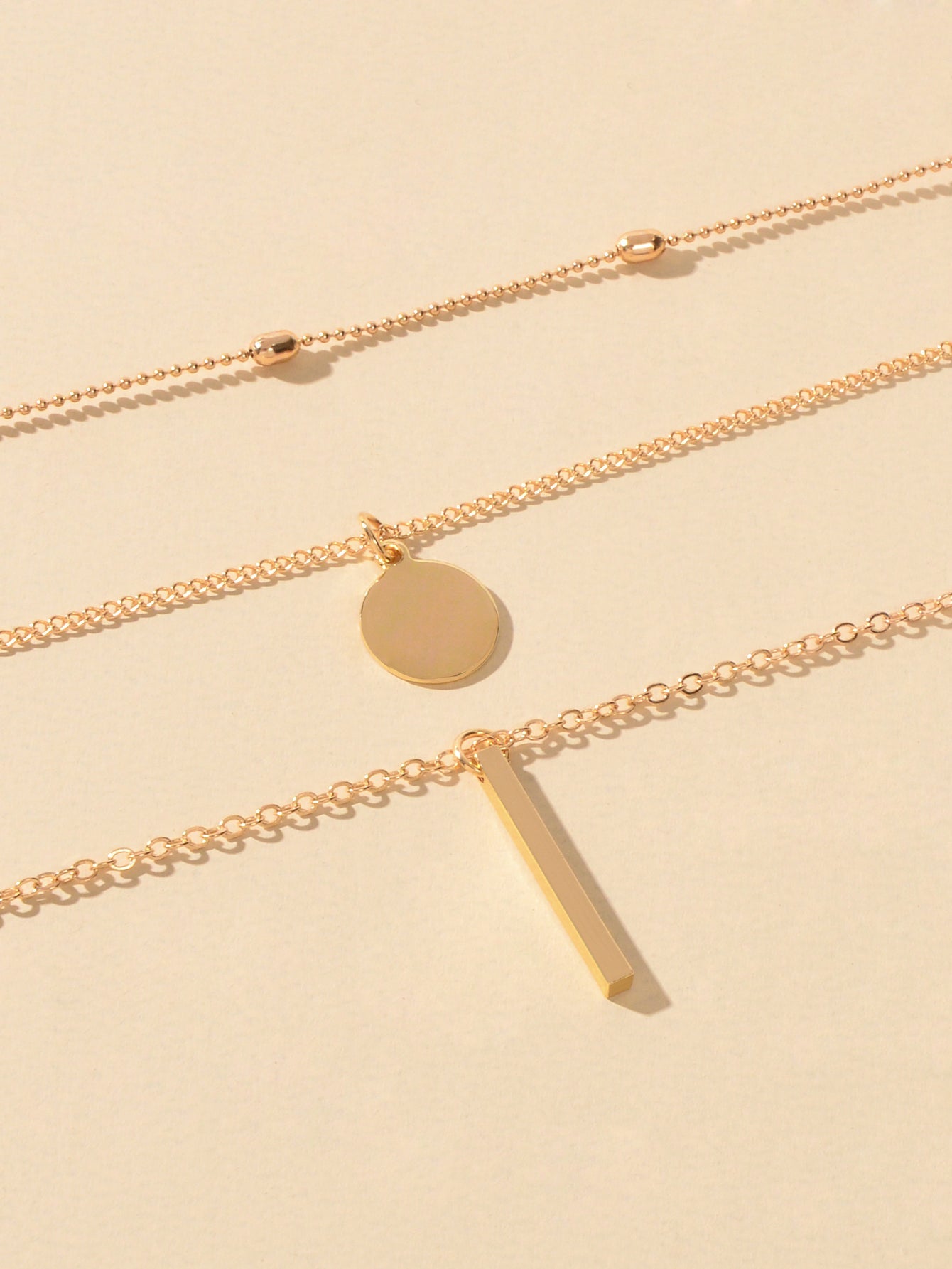 3 pcs Multilayer Bar Disc Pendant Dainty Necklaces Gold Layered Chain Chokers-2