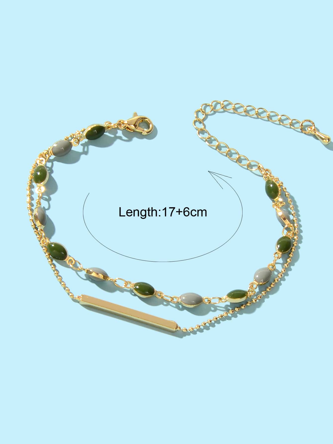 Stylish Colorful Oval Pendant Double-Layer Chain Bracelet-3