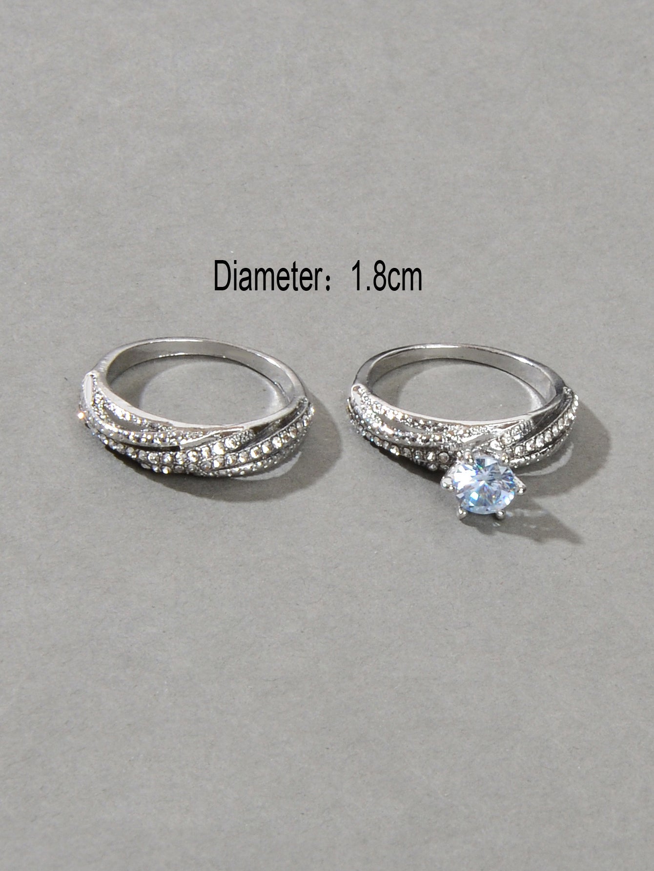 2 pcs Wedding Jewellery Luxurious Rhinestone Silver Finger Ring Bridal Ring Band-2