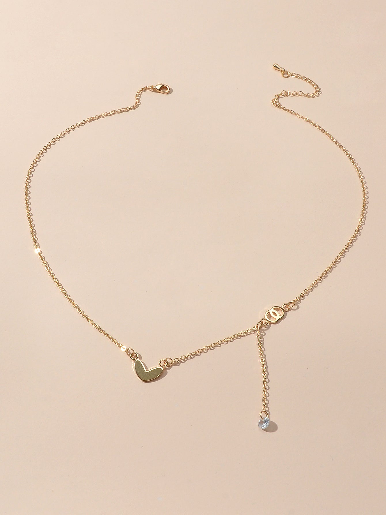 Dainty Party Gift Costume Jewellery Gold Chain Circle Heart Charm Beads Necklace-3