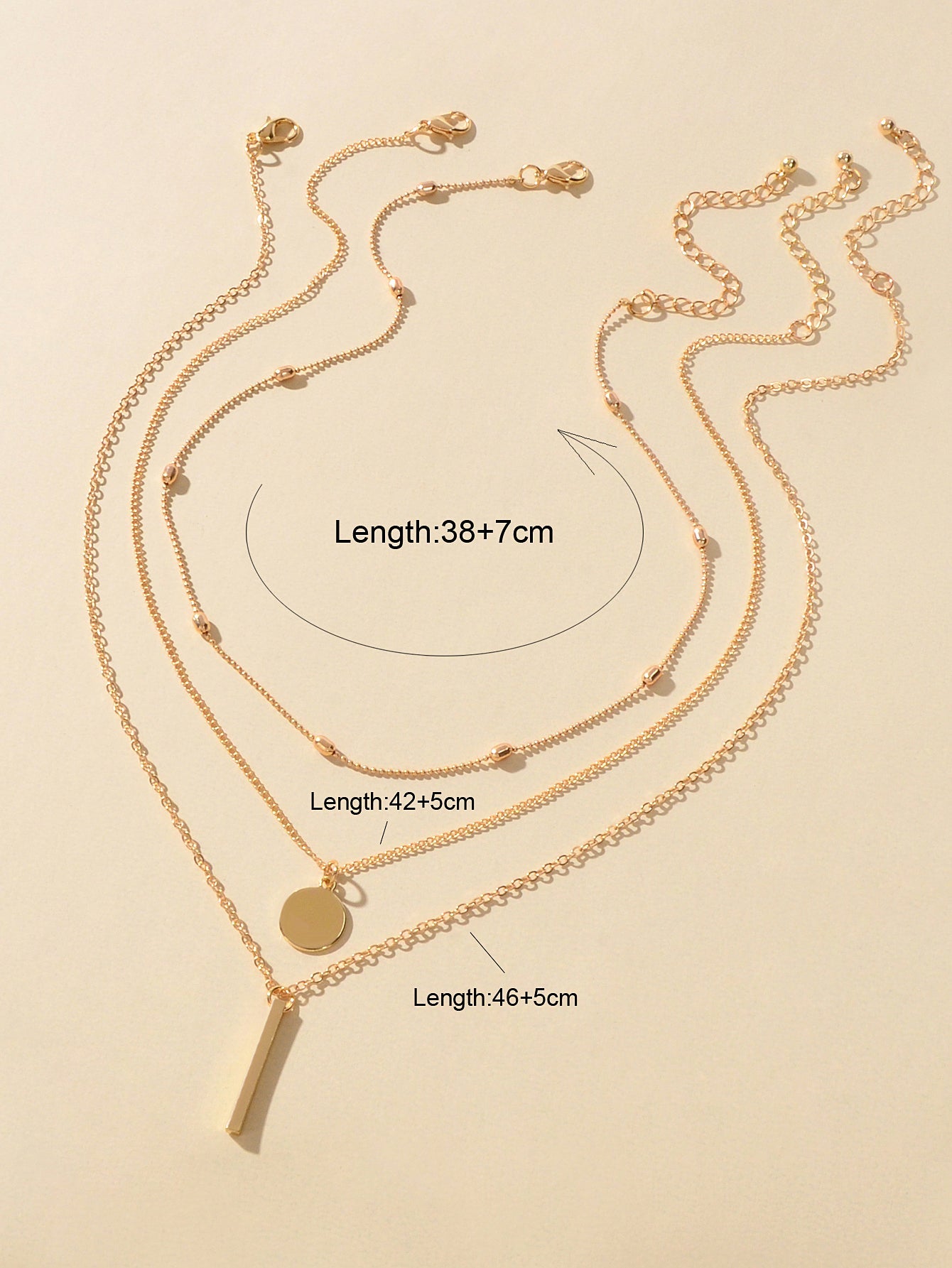 3 pcs Multilayer Bar Disc Pendant Dainty Necklaces Gold Layered Chain Chokers-3