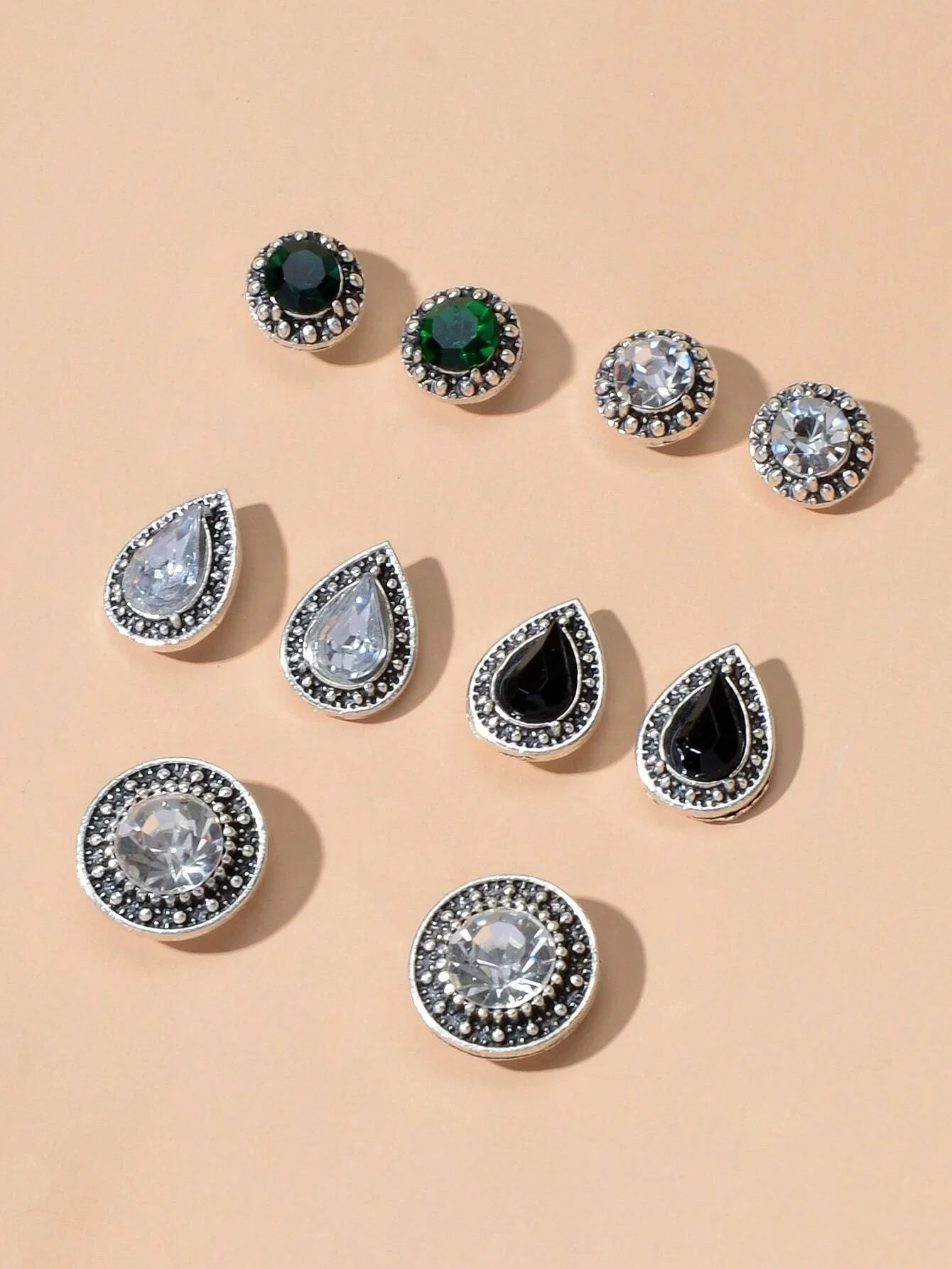 5 pairs Vintage Jewellery Shining Rhinestone Round Water Drop Stud Earrings Set-3