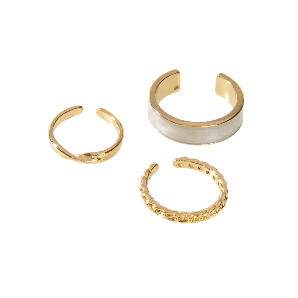 3 pcs Retro Stackable White Enamel Midi Knuckle Ring set Multiple Bulk Pack Ring-4